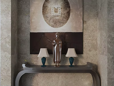 Modern Console Table With Sculpture Table Lamps And Wall Art Decor 3d model