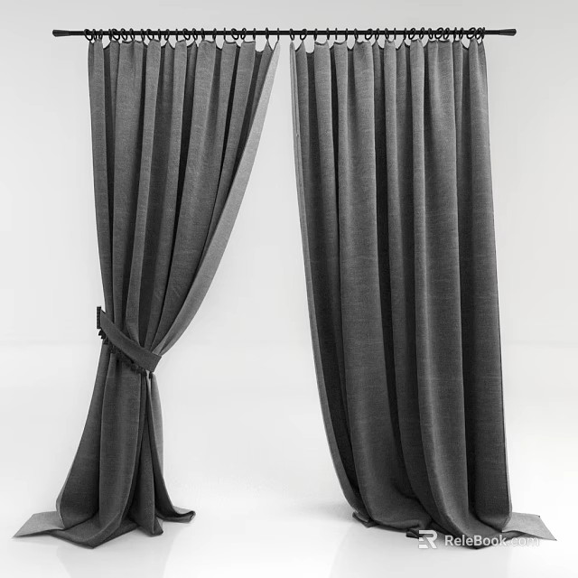 Gray Curtains With Elegant Fabric And Modern Tieback Design In White Background 3d model 