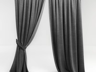 Gray Curtains With Elegant Fabric And Modern Tieback Design In White Background 3d model