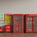 Red Mini Fire Station Setup with Extinguishers Cabinets and Safety Signs 3d model