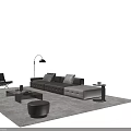 Modern Living Room Interior With Leather Sofa Black Coffee Table Ottoman And Floor Lamp