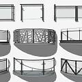 Modern Railing Design Collection Featuring Glass Panels And Metal Frames 3d model
