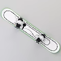 White Snowboard Design With Green Edges Black Text Patterns And Bindings 3d model