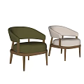 Elegant Green Velvet Single Chair With Curved Armrests And Wooden Legs