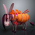 Cartoon Donkey With Purple Mane Carrying Orange Packages And Red Straps 3D Illustration