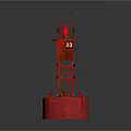 Red Industrial Tower Structure With Circular Base Metal Framework And Platform 3d model