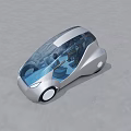 Futuristic Silver Concept Car with Transparent Roof Rounded Body and White Wheels Modern Exterior Design