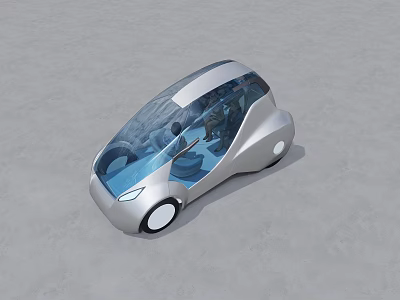 Futuristic Silver Concept Car with Transparent Roof Rounded Body and White Wheels Modern Exterior Design 3d model