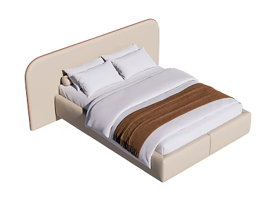 Modern Double Bed With Beige Headboard White Pillows And Brown Blanket 3d model