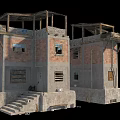 Old Shabby Brick Structures With Wooden Roofs And Small Broken Windows Doors