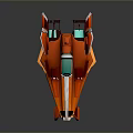 Futuristic Orange Spaceship Model with Aerodynamic Design Blue Accents and White Stripes