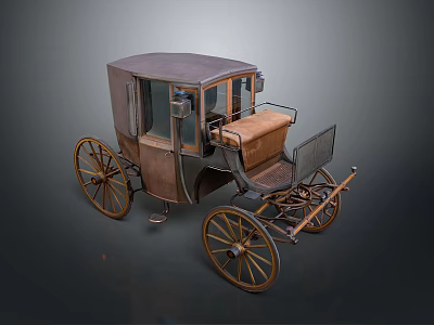 Vintage Old Fashioned Carriage With Wooden Wheels And Leather Seat 3d model