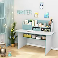 White Light Blue Desk With Shelf Storage Potted Plant Star Decorations And LIGHTER Letters