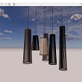 Modern Striped Cylindrical Pendant Lights With Warm Glow Hanging In Interior
