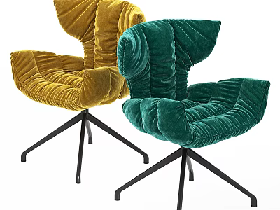 Yellow and Green Pleated Velvet Accent Chairs with Black Metal Base in Contemporary Style 3d model