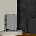 Stylish Modern Suitcases With Patterned Texture Silver Black On Display Stand With Wheels 3d model