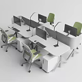 Modern Office Desks Setup With Computer Monitors Green Chairs And Modular Design 3d model