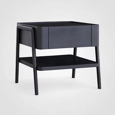 Modern Black Bedside Table With Drawer Shelf And Wooden Legs Design 3d model