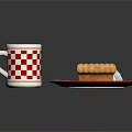 Slice of Delicious Pie With Whipped Cream And Red White Checkered Coffee Cup On Plate