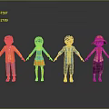 Four Cartoon Characters Standing Together Holding Hands With Gray Background And Ground Reflections