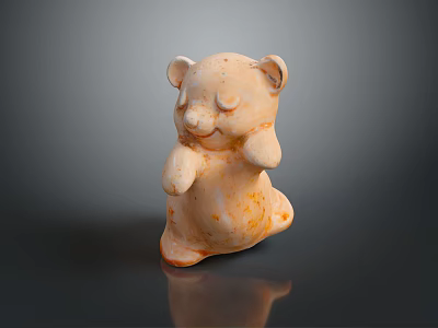 Standing Cream Colored Ceramic Bear Figurine With Orange Spots On Dark Surface 3d model