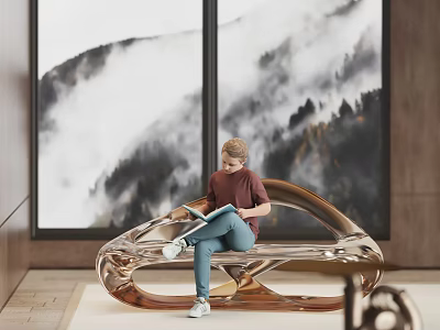 Modern Stylish Lounge Chair With Comfortable Seating Front Large Window Natural Mountain View 3d model