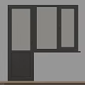 Black Window With Three Glass Panes And Door On White Wall Wooden Floor