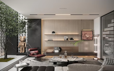 Modern Basement Villa Negative Floor Leisure Hall Living Room 3d model