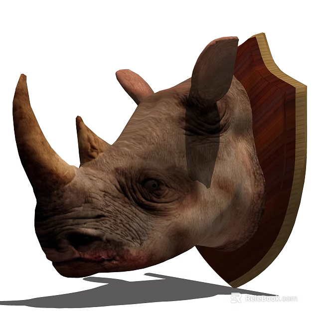 Realistic Rhino Head Mounted With Decorative Wooden Shield Animal Wall Decor 3d model 