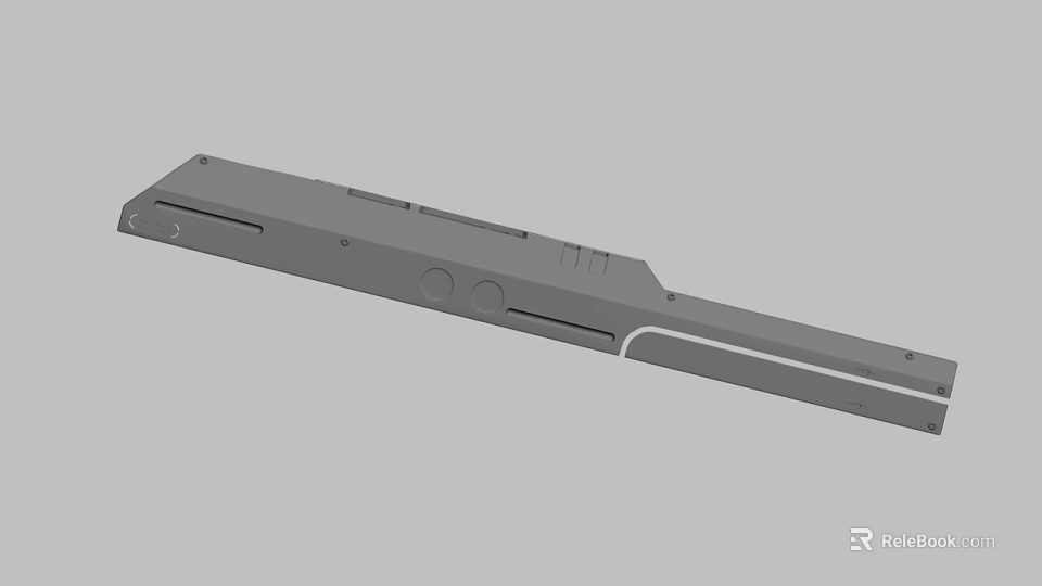 Gray Long Strip Mechanical Component With Holes Grooves And Smooth Surface Design 3d model 