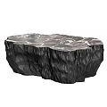 Black Stone Coffee Table With Cracked Texture And Rough Edge For Modern Living Room