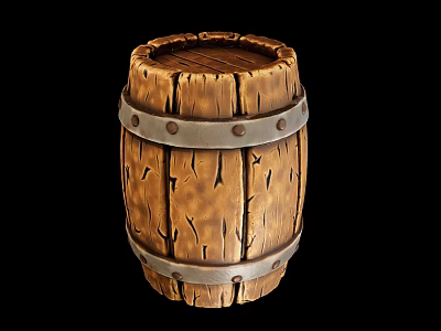 Rustic Decorative Wooden Barrel With Metal Hoops And Cracked Surface Texture 3d model
