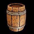 Rustic Decorative Wooden Barrel With Metal Hoops And Cracked Surface Texture