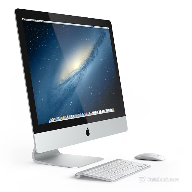 Sleek iMac Desktop Computer With Galaxy Wallpaper Display Keyboard And Mouse 3d model 