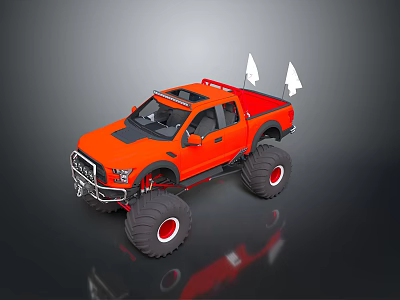 Orange Monster Truck With Large Tires And White Pointed Objects On Roof 3d model