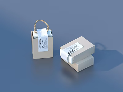 White Household Living Supplies Packaging Boxes With Handle Paper Bag And Stacked Labeled Cartons 3d model