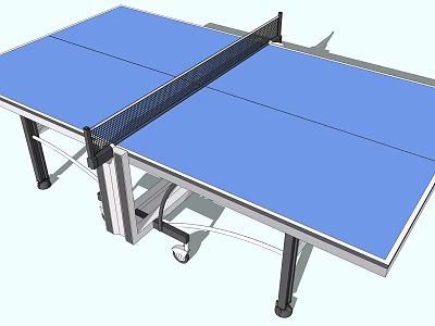 Portable Ping Pong Table Sports Equipment With Blue Tabletop And Wheeled Frame 3d model