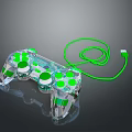 Transparent Computer Game Controller With Green Buttons And Coiled Cable 3d model