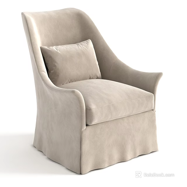 Soft Beige Upholstered Leisure Chair With Comfortable Cushion And Elegant Design 3d model 