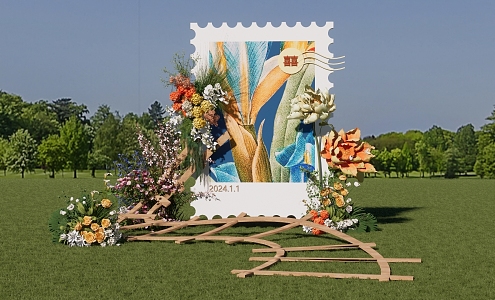 Outdoor lawn wedding welcome area photo area photo area display area floral art paper art flower 3d model