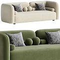 Modern Two Seater Sofa In Green And Beige With Decorative Pillows And Round Balls