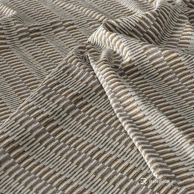 Textured Woven Fabric Featuring Geometric Striped Pattern In Beige Brown And Gray Tones 3d model