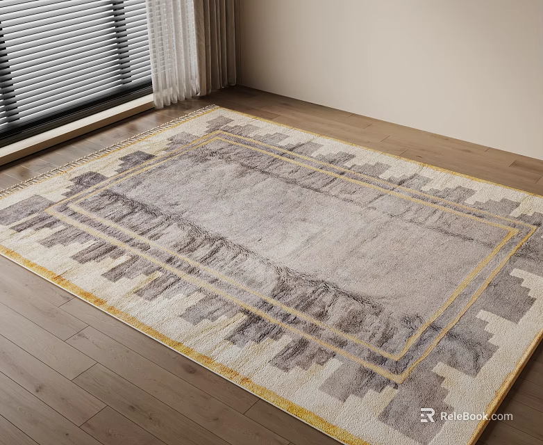 Square Area Rug With Geometric Pattern In Living Room 3d model 