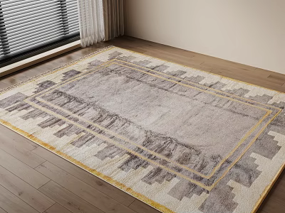 Square Area Rug With Geometric Pattern In Living Room 3d model