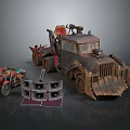 Old Rusty Bulldozer Truck With Small Motorcycle Speakers And Red Mats