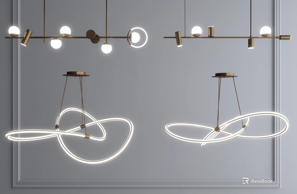 Modern Geometric Pendant Lights With Circular LED Loops And Metallic Hanging Frames 3d model 