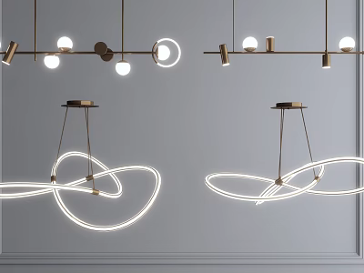 Modern Geometric Pendant Lights With Circular LED Loops And Metallic Hanging Frames 3d model