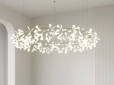 Modern Hanging Pendant Light With Petal Design And Gold Frame In White Room 3d model