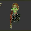 3D Character Model With Long Red Braided Hair Green Eyes And Red Gemstone