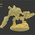 Detailed Blue And Gray Mechanical Warrior Model With Weapon And Sandy Base